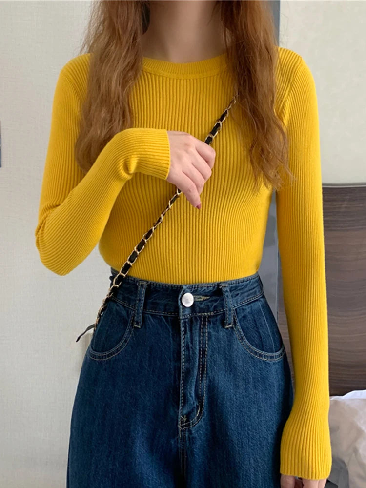 Women's Basic Knit Pullover — Stretch Crew Neck Jumper