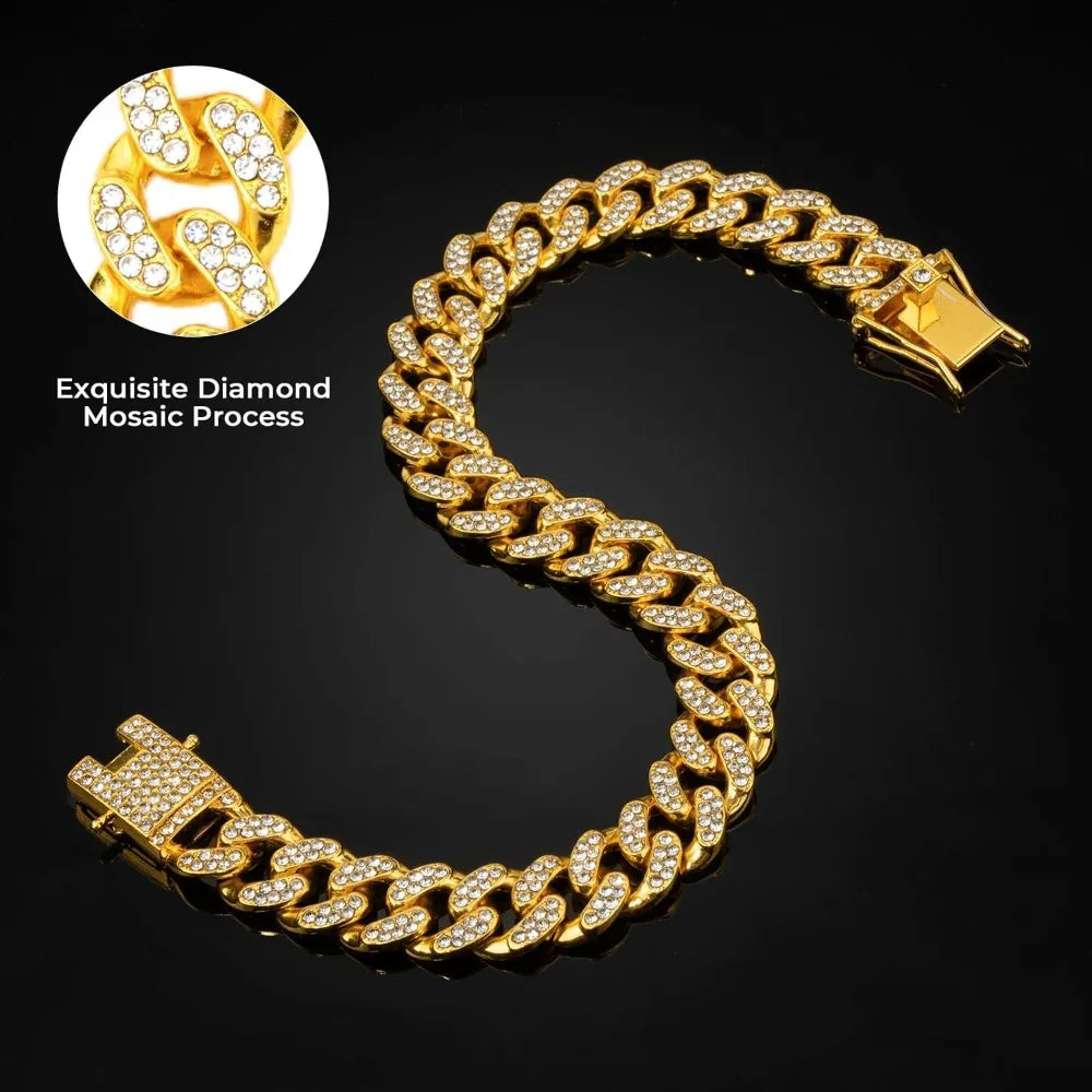 Gold Dog Chain Diamond Dog Collar Walking Metal Secure Buckle Pet Collar Jewelry Accessories Necklace for Small Medium Large Cat