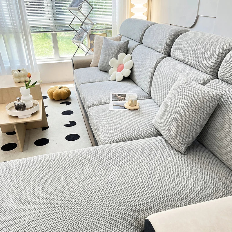 1pc Jacquard Sofa Slipcover Twill Pattern Elastic Sofa Covers Furniture Protector for Bedroom Office Living Room Home Decor