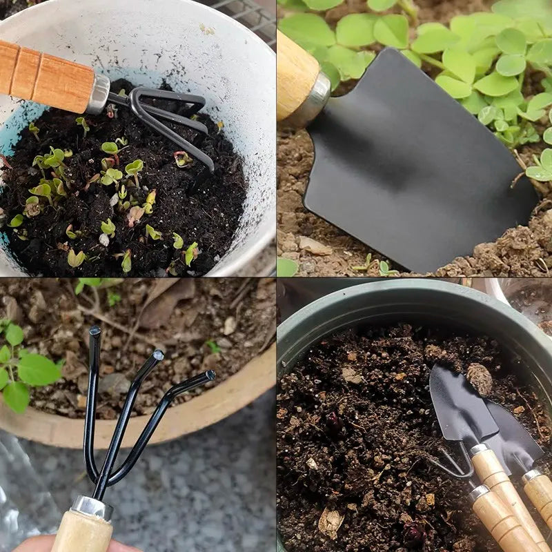 3-Pc Mini Garden Tool Set — Shovel, Trowel & Rake for Potted Plants