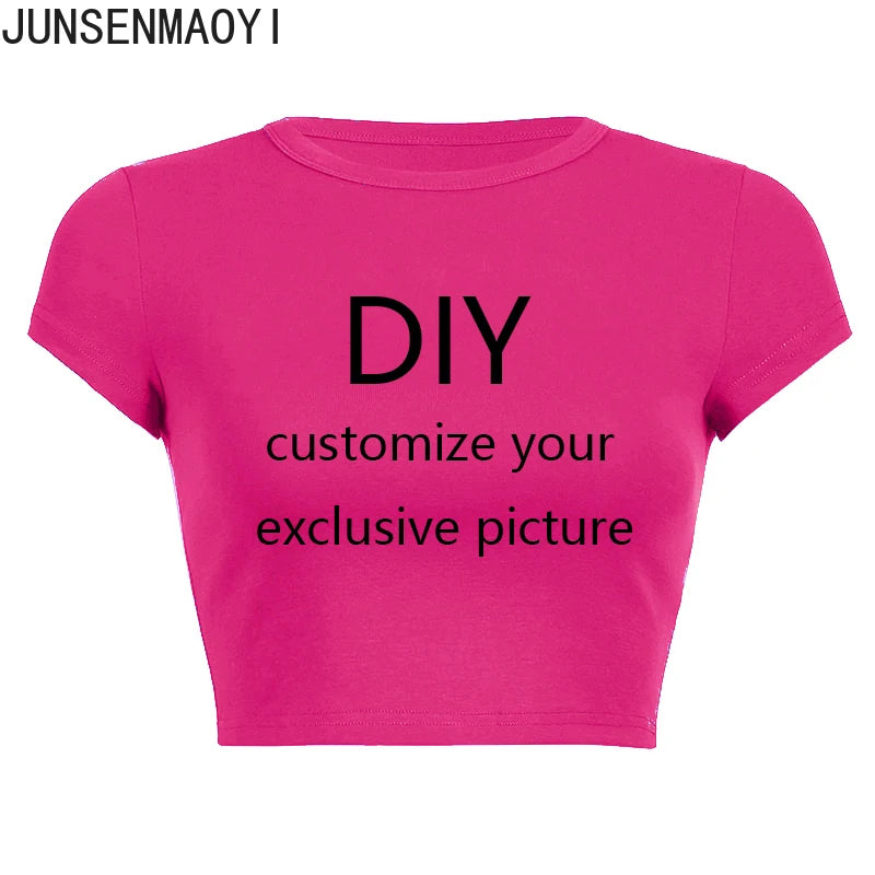 2026 New Summer Short Sleeve O Neck Your Exclusive DIY Print Pattern Customize Cropped Navel Women Crop Tops Fashion T-Shirt