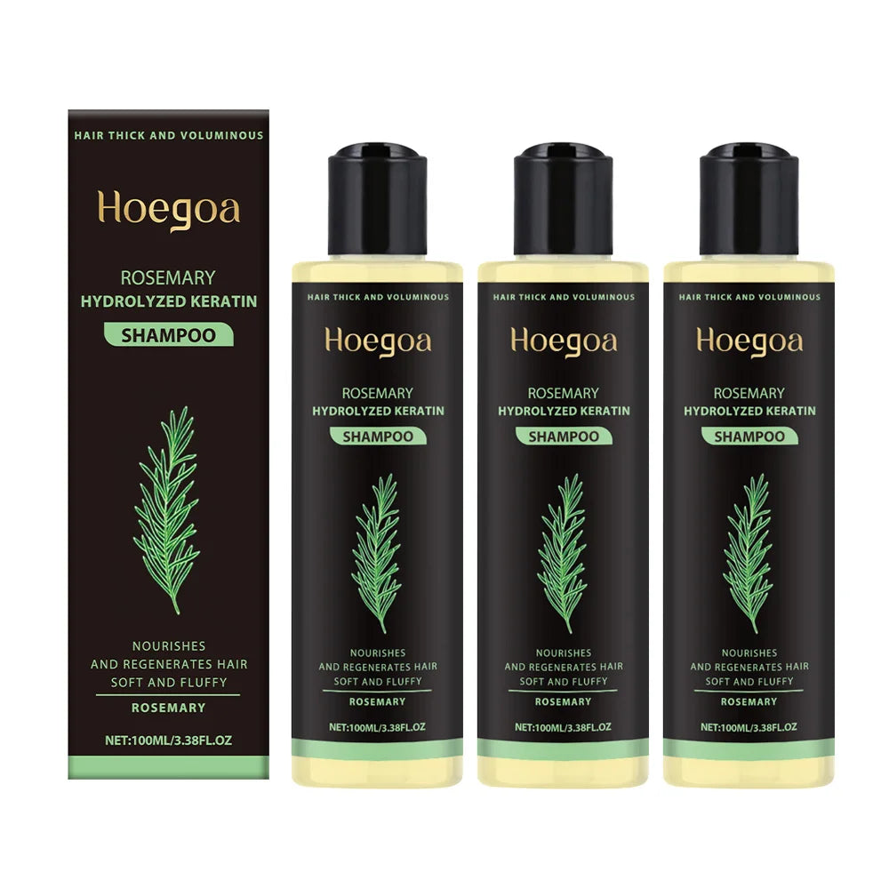 3pcs Rosemary Hair Growth Shampoo Thickening Hydrolyzed Keratin Dry Frizzy Damaged Repair Moisturizing Scalp Cleaning Shampoo