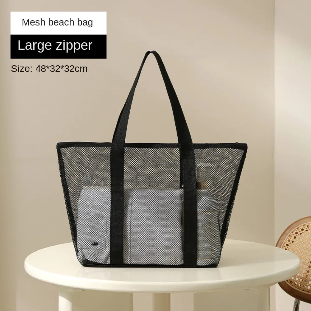 Hot Sale Large Capacity Mesh Wash Bag Large Capacity Shopping Bag Totes Shoulder Bag Foldable Portable Beach Handbags