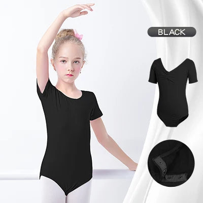 Girls Basic Ballet Leotard Cotton Dance Bodysuit Short Sleeve Gymnastic Leotards for Toddler Ballerina Outfits Kids Dance Wear