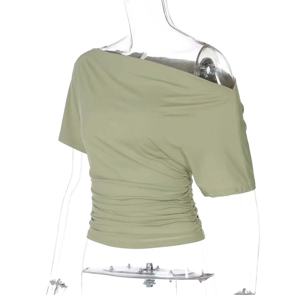 Women's One Shoulder Slim Crop Top – Short Sleeve Y2K Streetwear Tee