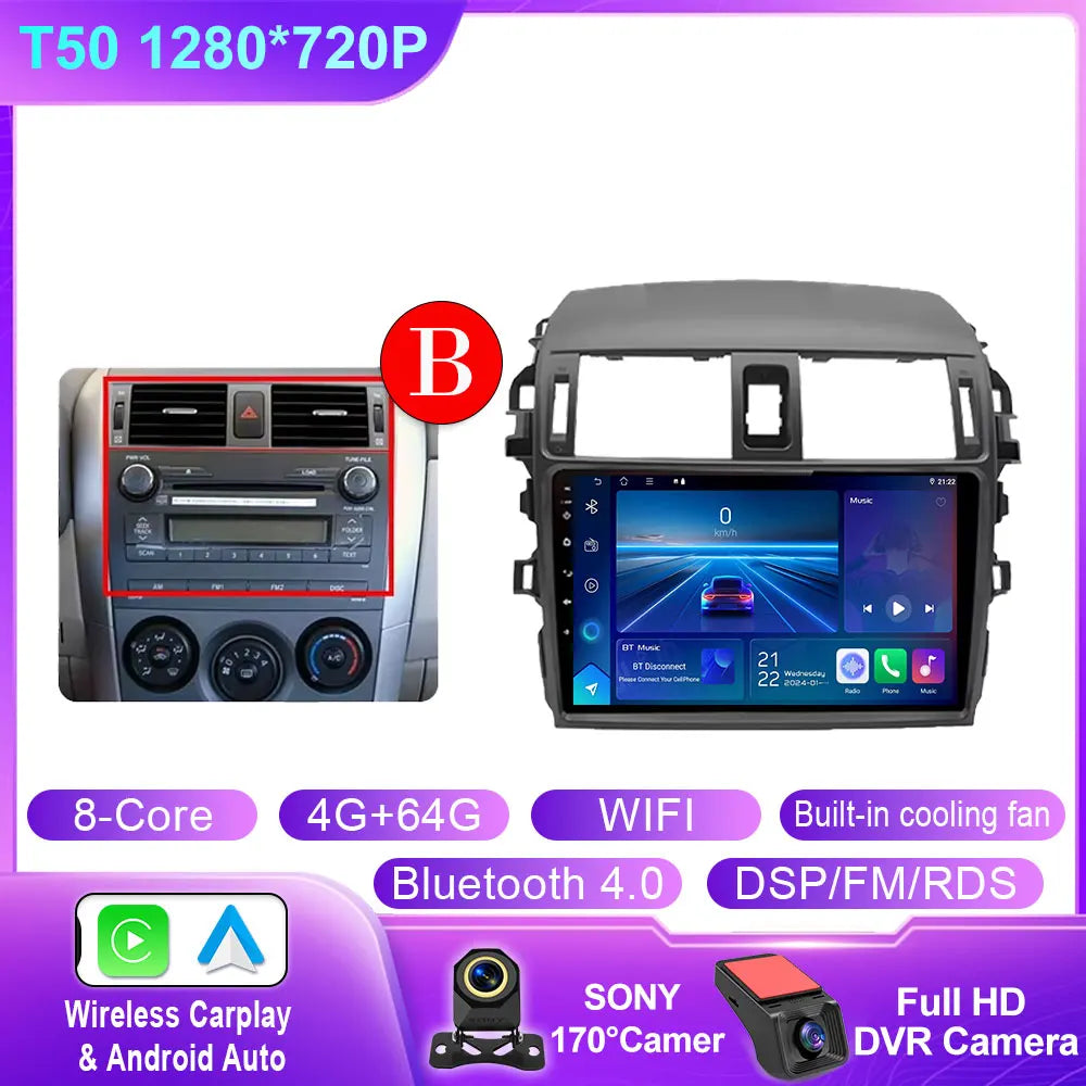 Android 14 For Toyota Corolla 2006 2007 2008 2009 2010 2012 2013 Carplay stereo Car Radio Navigation GPS Multimedia video NO DVD