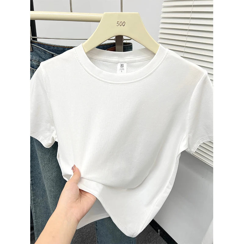 Women's Solid Short Sleeve Tee — Casual Y2K Top