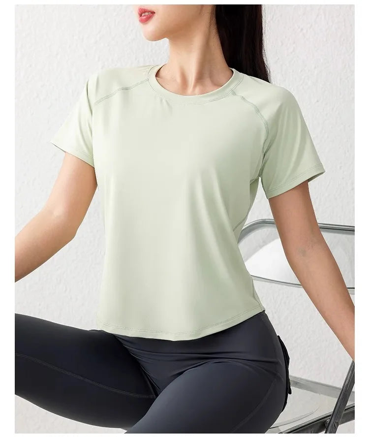 Women's Sport Short Sleeve T-Shirt Summer New Loose Quick Dry Breathable Mesh Yoga Fitness Top OutdoorWear ﻿