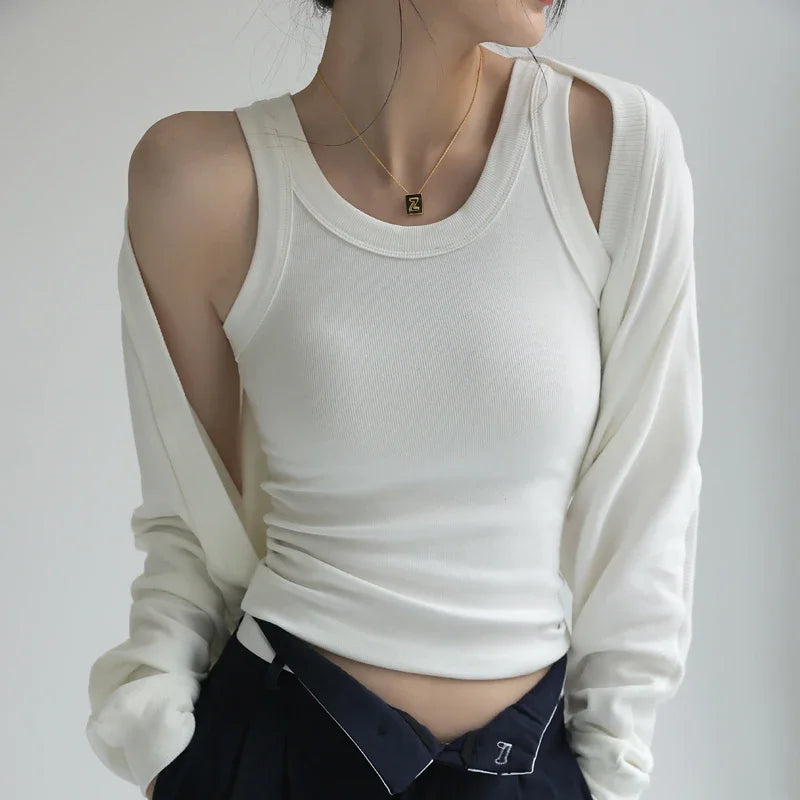 2-in-1 T-Shirt Bra Combo Top- Women's Seamless Built-in Vest,Summer Breathable Sleeveless Shirt & Casual Undershirt Sexy Top Y2k