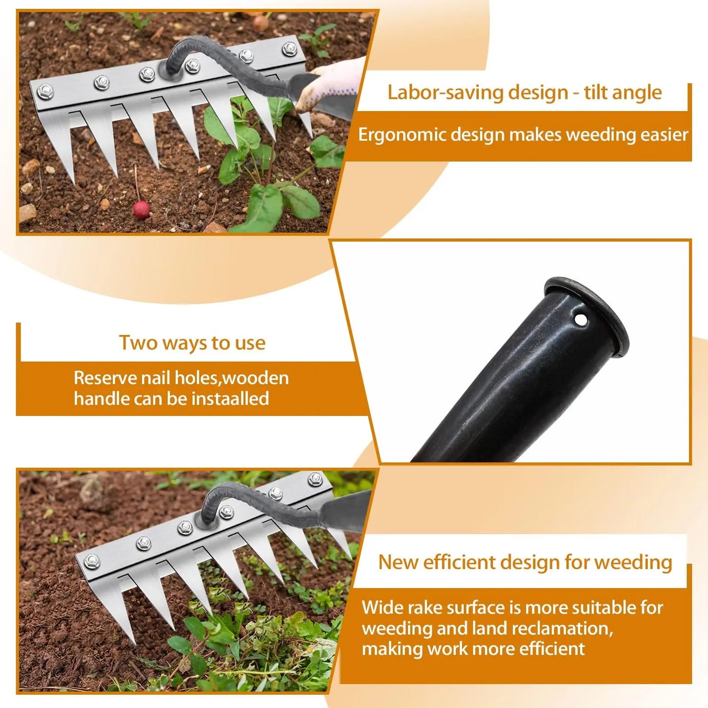 Multi-Tooth Metal Weeding Rake - Choose 5, 6, 7, or 8 Teeth