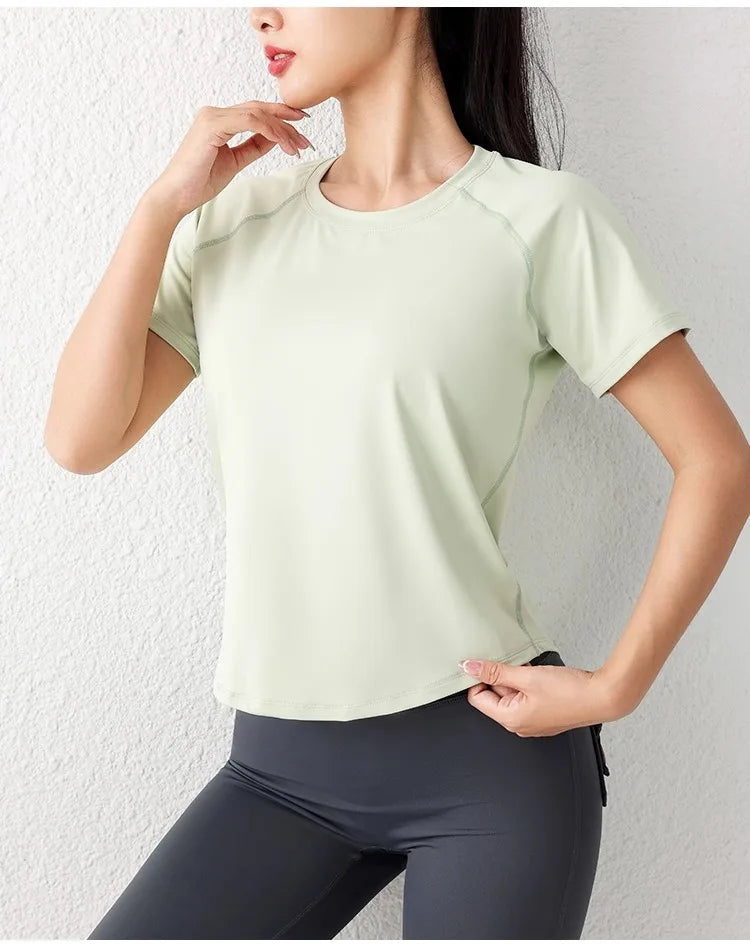 Women's Sport Short Sleeve T-Shirt Summer New Loose Quick Dry Breathable Mesh Yoga Fitness Top OutdoorWear ﻿