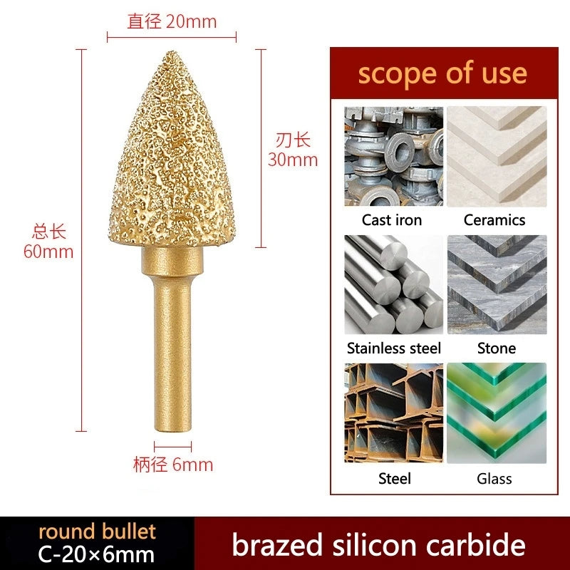 6mm Shank Brazed Diamond Grinding and Polishing Head for Cast Iron Stone Marble Tile - Deburring Metal Processing  Carve