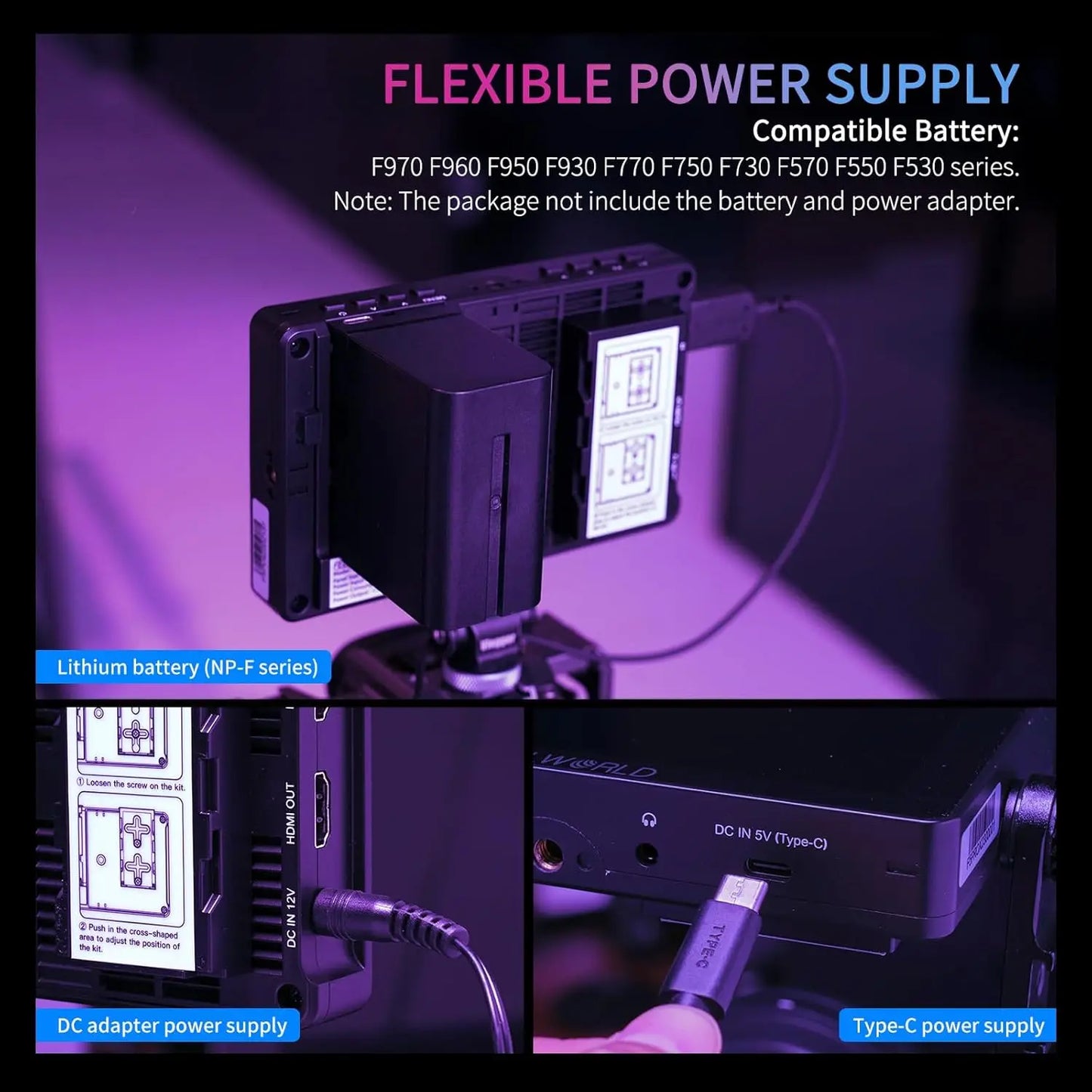 FEELWORLD F5 PRO V4 6 Inch Touch Screen 3D LUT DSLR Camera Field Monitor with F970 External Power Kit 4K HDMI Input Output