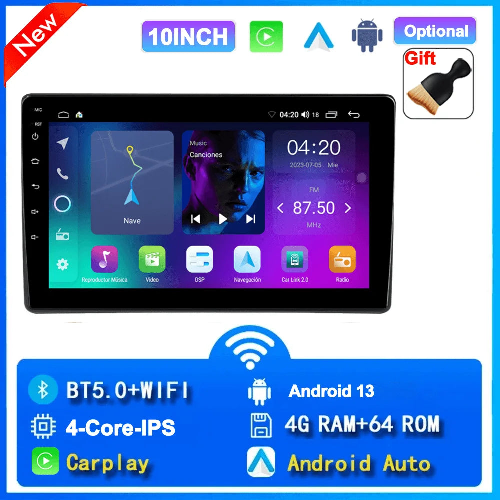 Universal 2-DIN Android 13 Car Stereo (7"/9"/10", 64GB) — CarPlay, Android Auto, GPS, WiFi