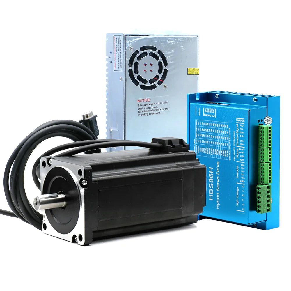HLTNC CNC Nema34 86mm 4.5N 8.5N 12N Closed Loop Stepper motor Kit + 400W 60V PSU + HBS86H Hybrid Servo Driver + Encoder Cable