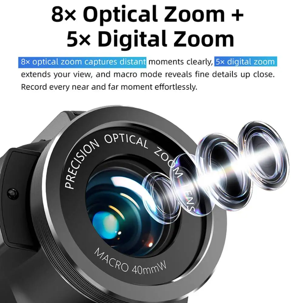 8K Handheld Camcorder — 75MP Vlog Camera, 8X Zoom, Night Vision