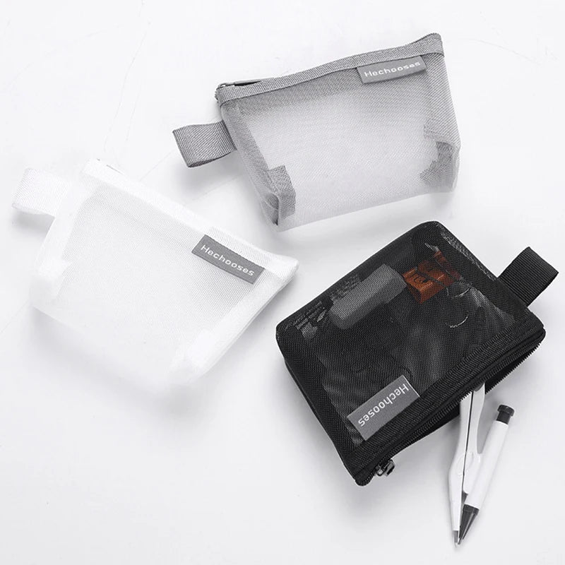 Coin Organizer Bag Mesh Cute Purse Key Lipstick Nylon Cards Pouch Coin Bag Small Item Storage Mini Cosmetic Bag Office Case