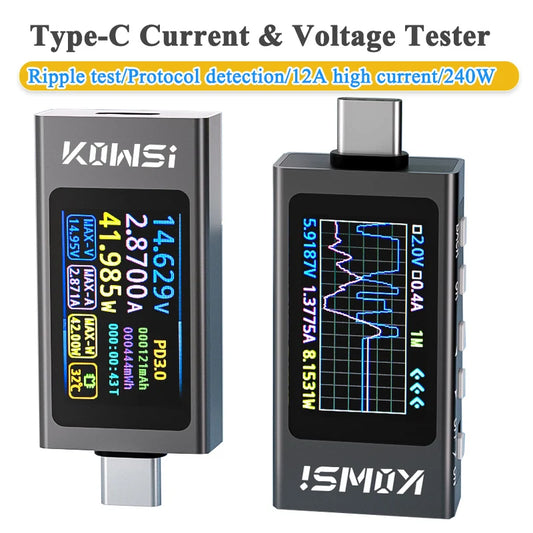 KWS-X1 4V-30V 12A Type C Tester Voltmeter Ammeter TYPE-C Fast Charge Detection Trigger Capacity Measurement Ripple Measurement