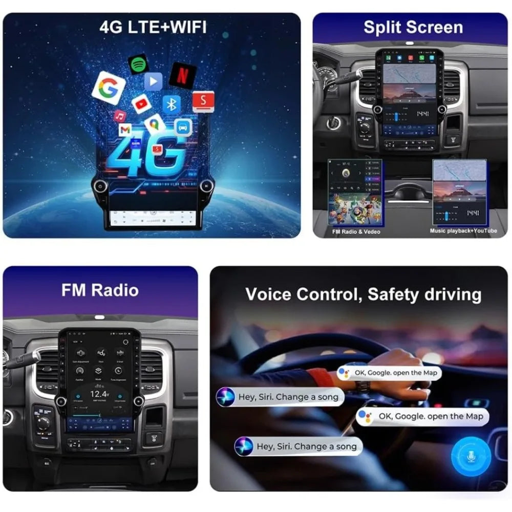 14.5" Android 15 Car radio multimedia player For Dodge RAM 1500 2500 3500 2013-2018 GPS Navigation Tesla Screen Wireless Carplay