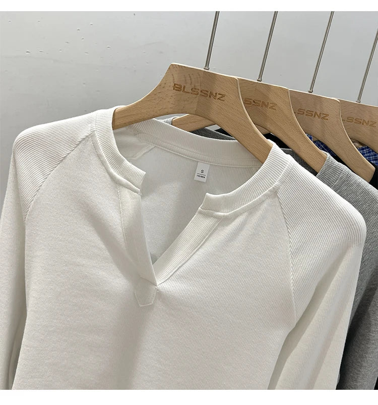 Women's slim V-neck long sleeve tee — view 13 of 20