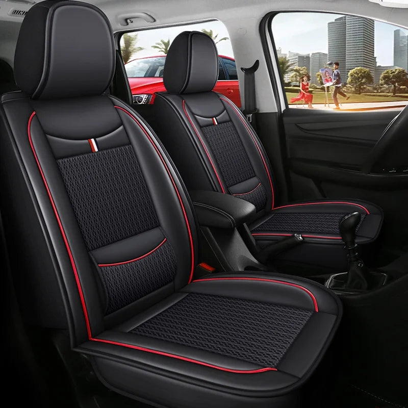 7-Seater Ice Silk & PU Leather Car Seat Cover Set for MPV