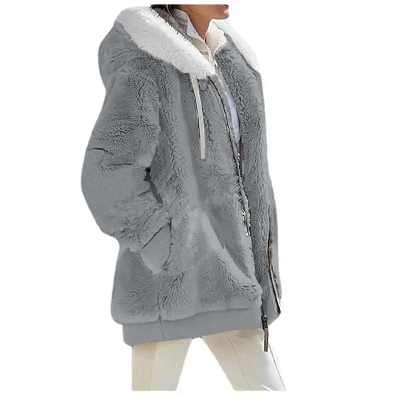 Women's Hooded Fleece Zip Jacket, Casual Winter Coat