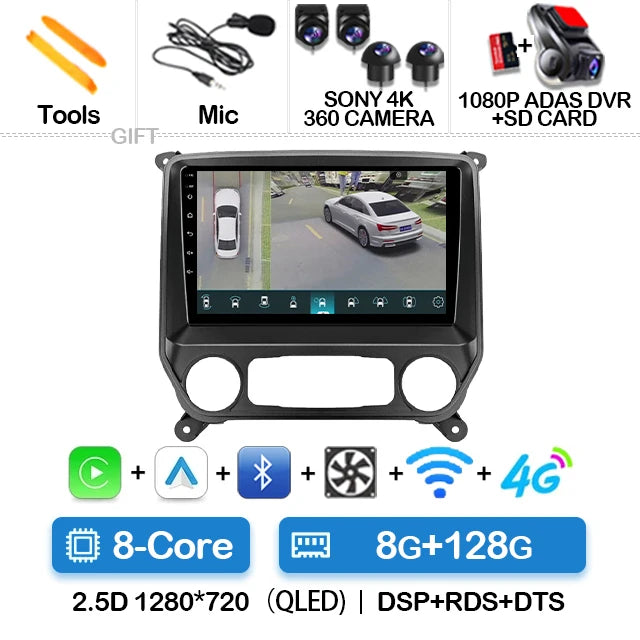 Android Car Stereo with CarPlay & Android Auto (QLED) — Chevrolet Silverado & GMC Sierra (2014–2018)