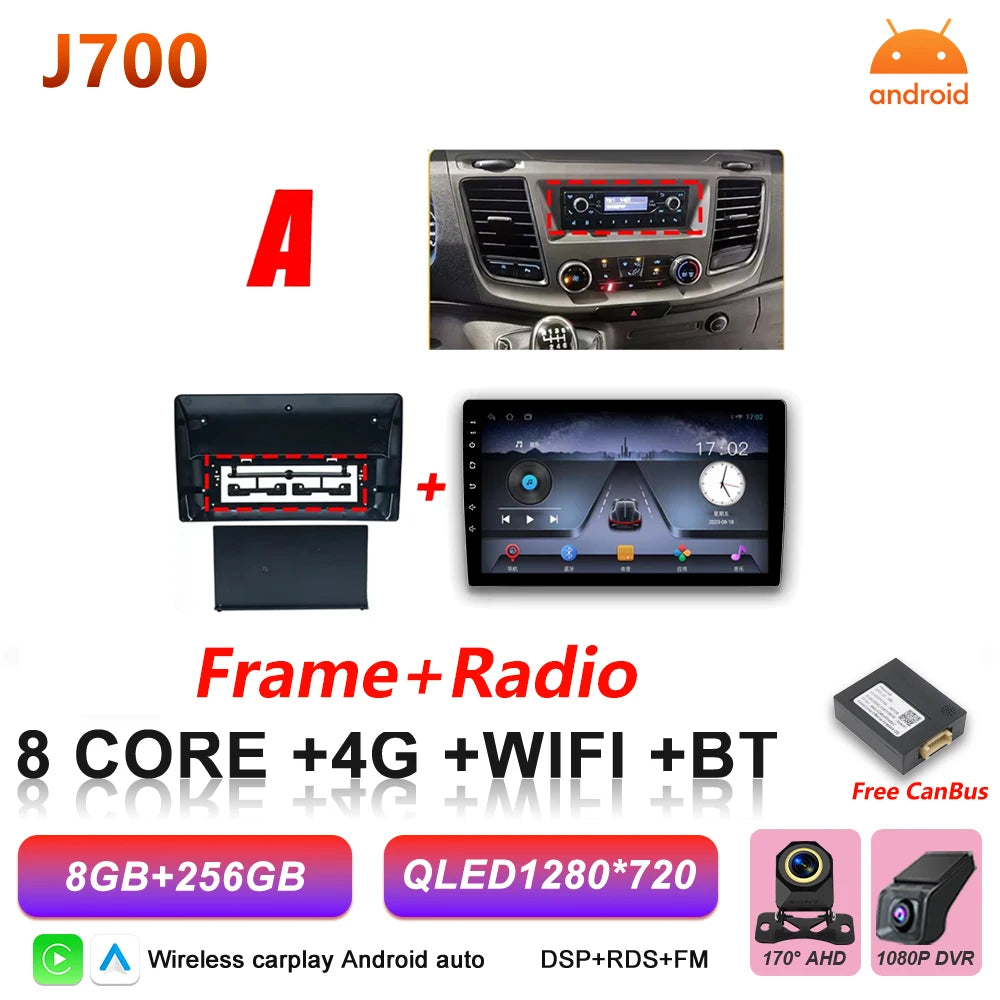 Android 16 Auto Car Radio For Ford Transit Custom 350 Transit V363 Wireless Carplay Multimedia Player GPS Navigation DSP 5G Wifi
