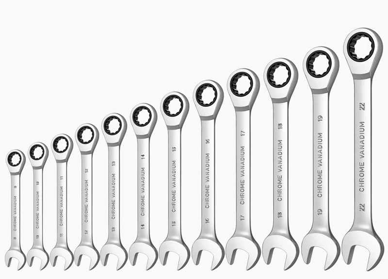 Ratcheting Combination Wrench Set,12 Point Box End and Open End Wrench Set spanner Fit for Garage,Home DIY, Repair,Maintenance