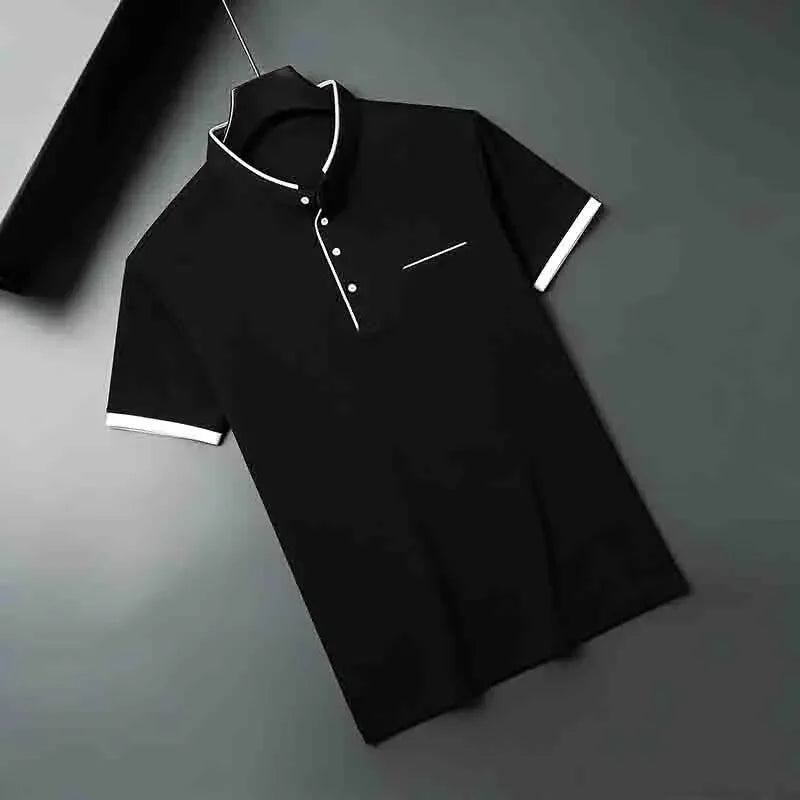 Men's Mandarin Collar Polo - Short Sleeve Pocket, All-Season Pullover