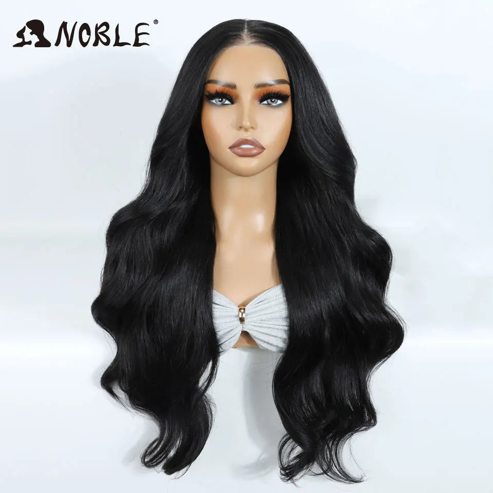 Noble Synthetic Lace Front Wigs For Woman Long Body Wave Wear and Go Glueless Wig Ombre Brown 6x4 Pre Plucked Pre Cut Lace Wig