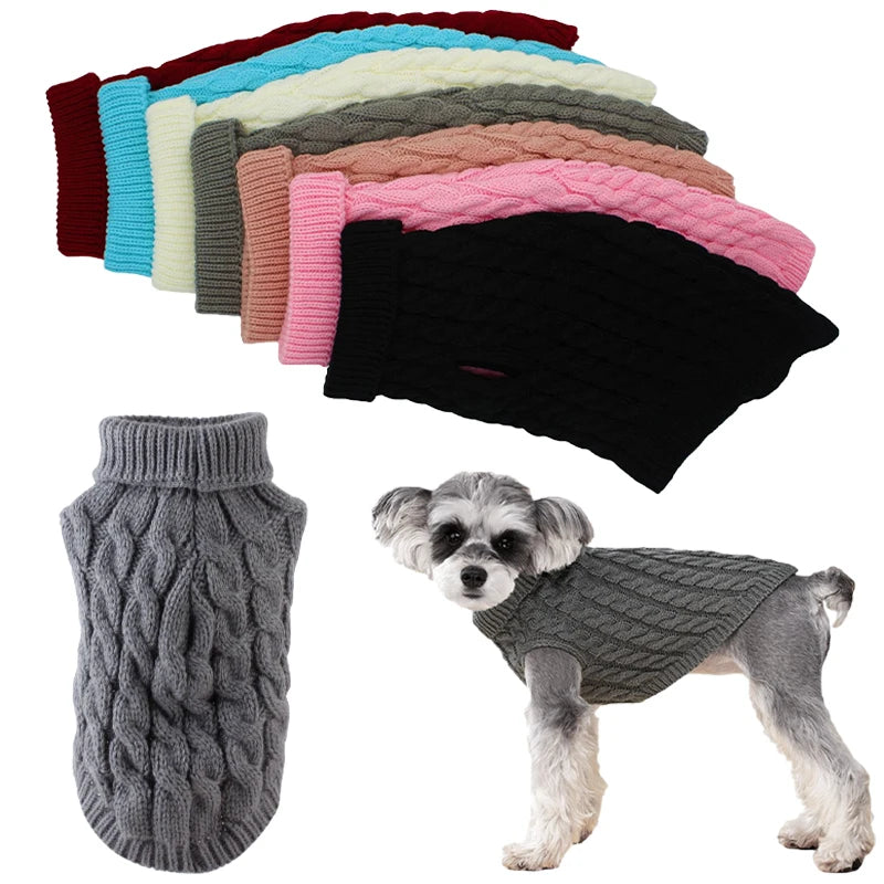 Turtleneck Knit Dog Sweater Vest - Winter Clothes for Small Dogs and Cats