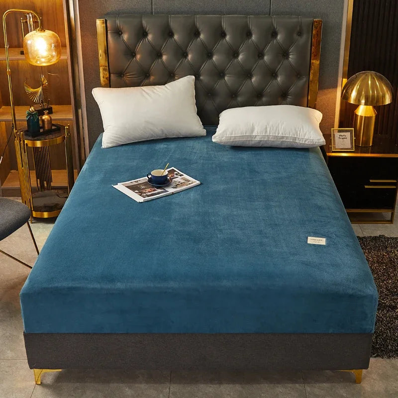 Velvet Fitted Sheet, Soft Warm Non-Slip Mattress Cover