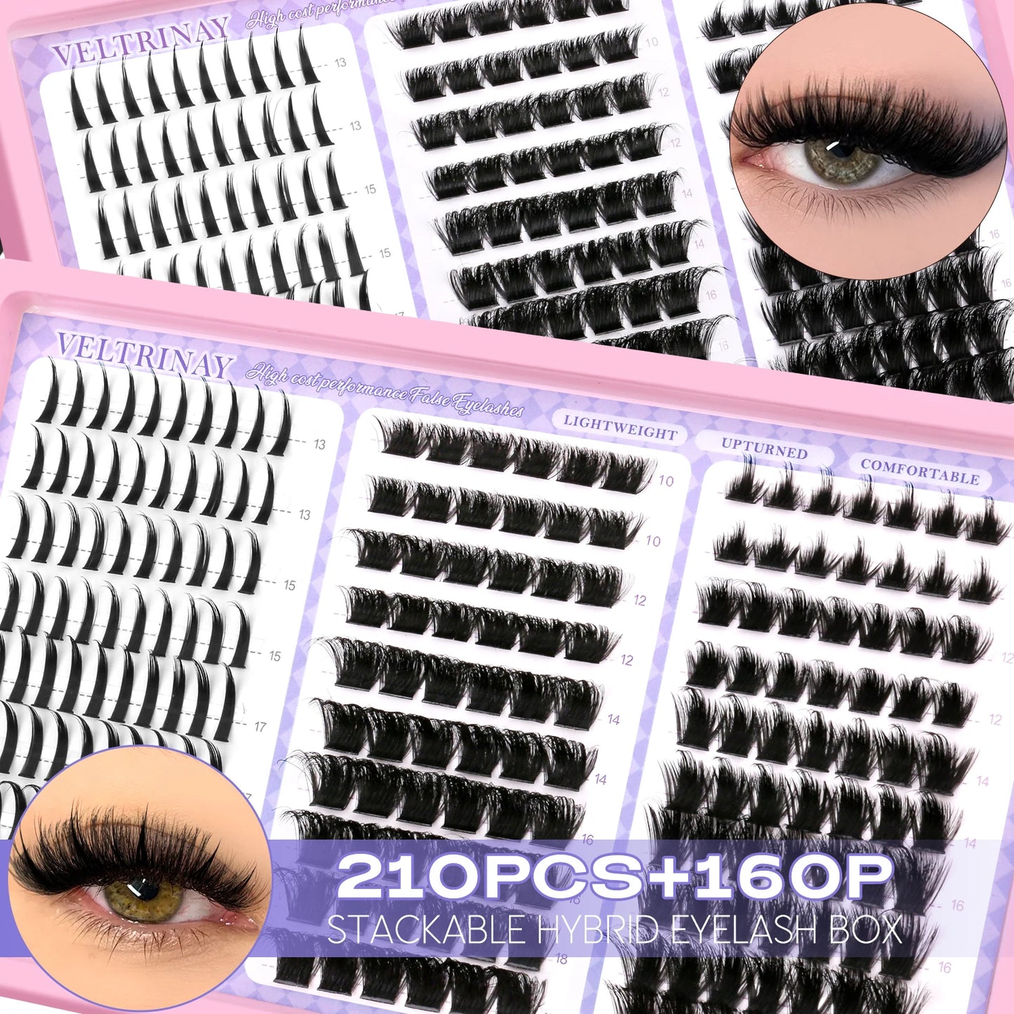 VELTRINAY Fluffy Lash Clusters Manga Lashes Spikes Lashes Mixed Lash Tray Natural Faux Mink Lashes Eyelashes Extension Makeup