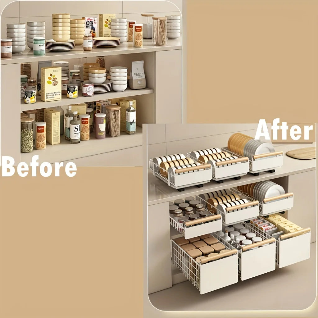 Pull-Out Kitchen Drawer Organizer - Sliding Rack for Plates and Bowls - photo 6