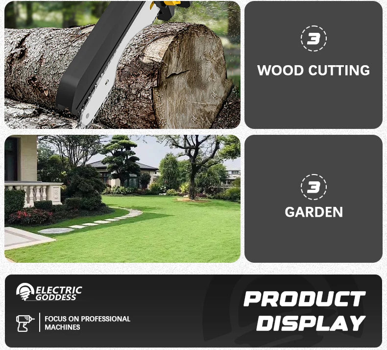 Electric Goddess Brushless 6/8in Electric Chainsaw 1380W Cordless Woodwork Cutting Garden Pruning Saw For Dewalt 20V Battery Pin