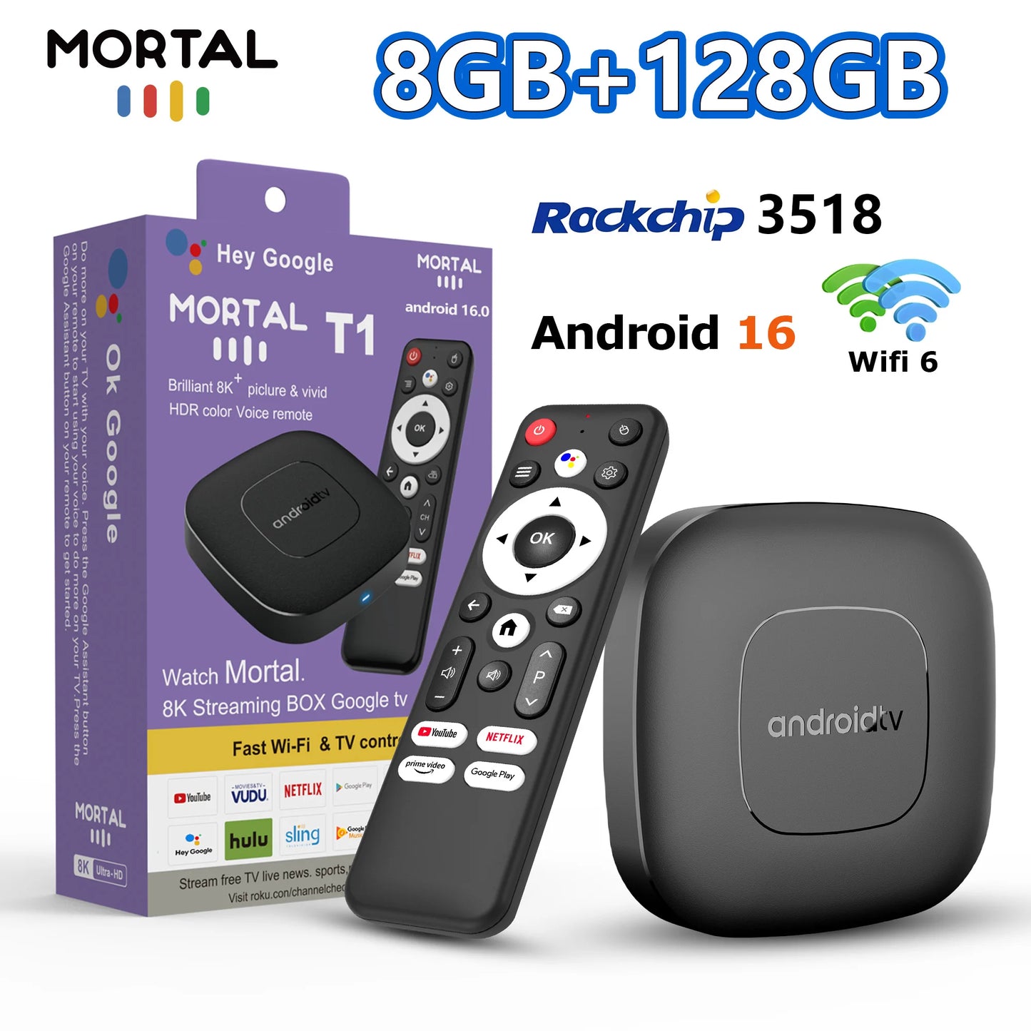 2026 mortal T1 Android16 Smart Home Theater TV Box Rockchip RK3518 Support Bluetooth5.4 Google Assistant Streaming Player WiFi 6