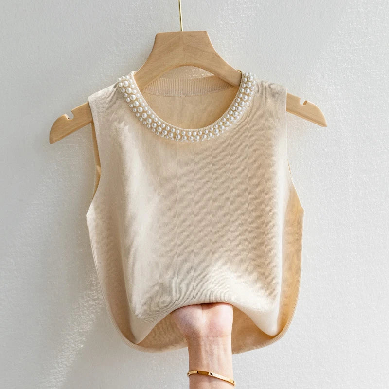 Women's beaded knit tank top, sleeveless vest — view 18 of 20