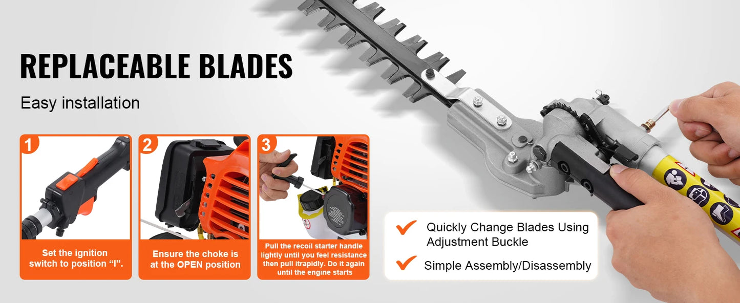 SucceBuy 52CC 6-in-1 Gas Multi-Tool — Hedge Trimmer & Brush Cutter