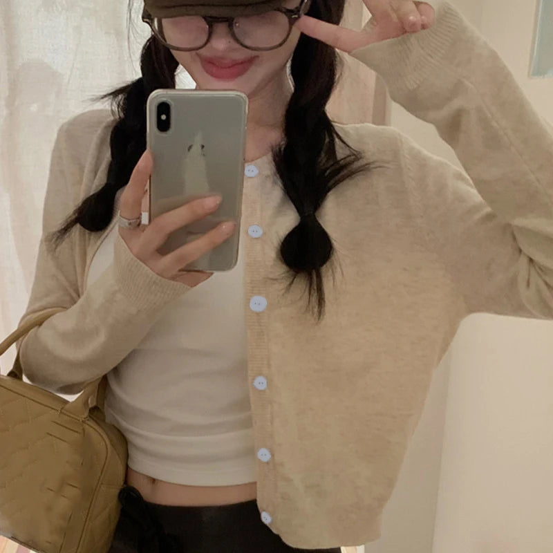 Women's Cropped Button-Up Knit Cardigan - Soft Shrunken Sweater - photo 4