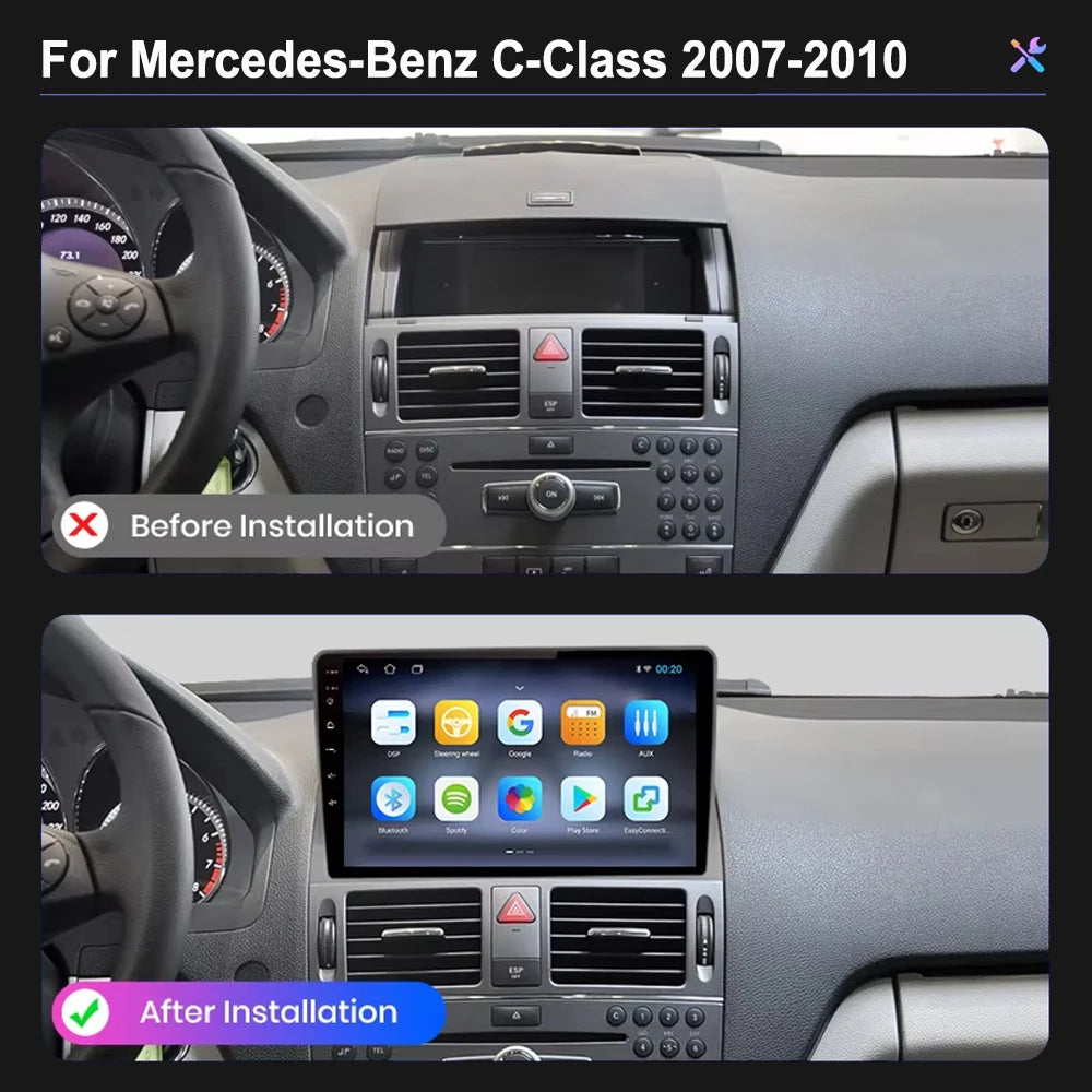 Car Stereo with Apple CarPlay & Android Auto, Compatible with Mercedes-Benz C-Class W204 S204 (2007-2010)