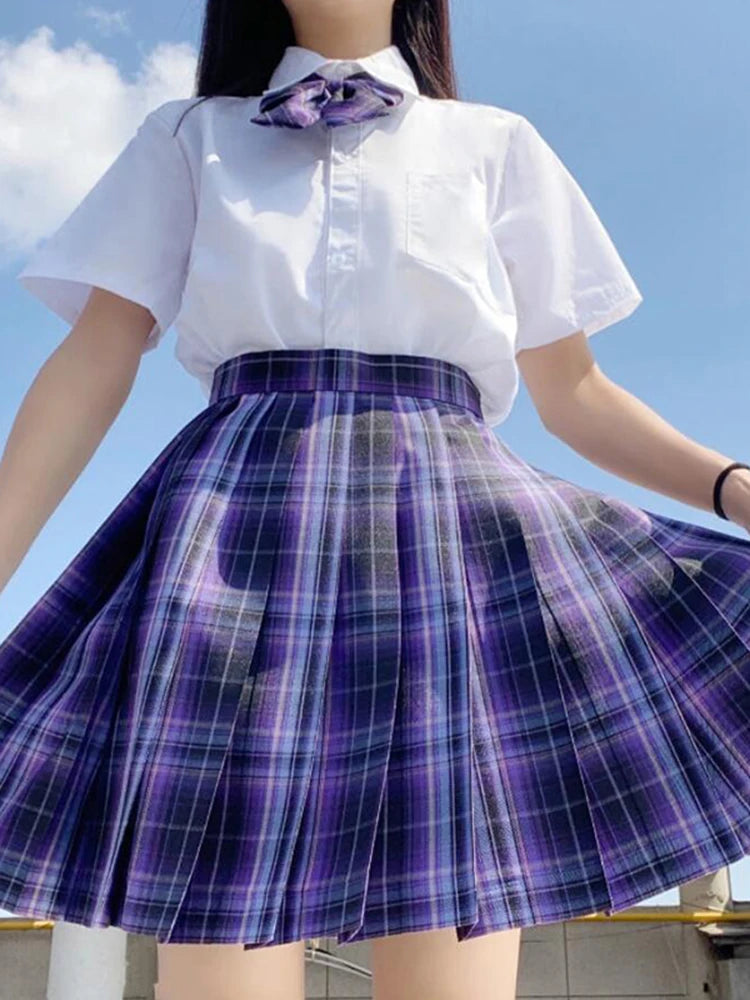 ZOKI Plaid Pleated Mini Skirt – Bow Knot High Waist Preppy Style | Harajuku Aesthetic Women's A-Line Dance Skirt | S-XXL
