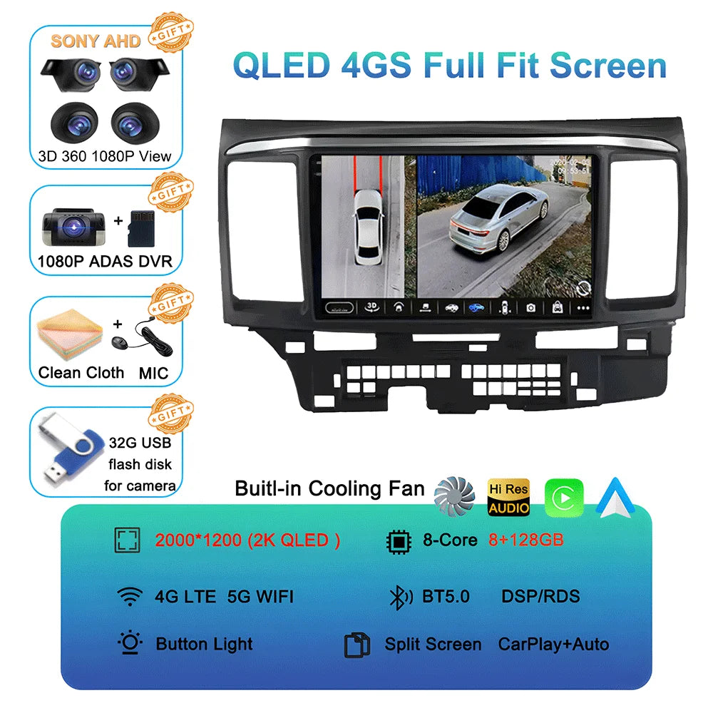 Android 16 Video Player For MITSUBISHI LANCER 9 10 X 2008 - 2016 9Inch Car Radio Stereo Audio GPS Player Carplay Auto Screen