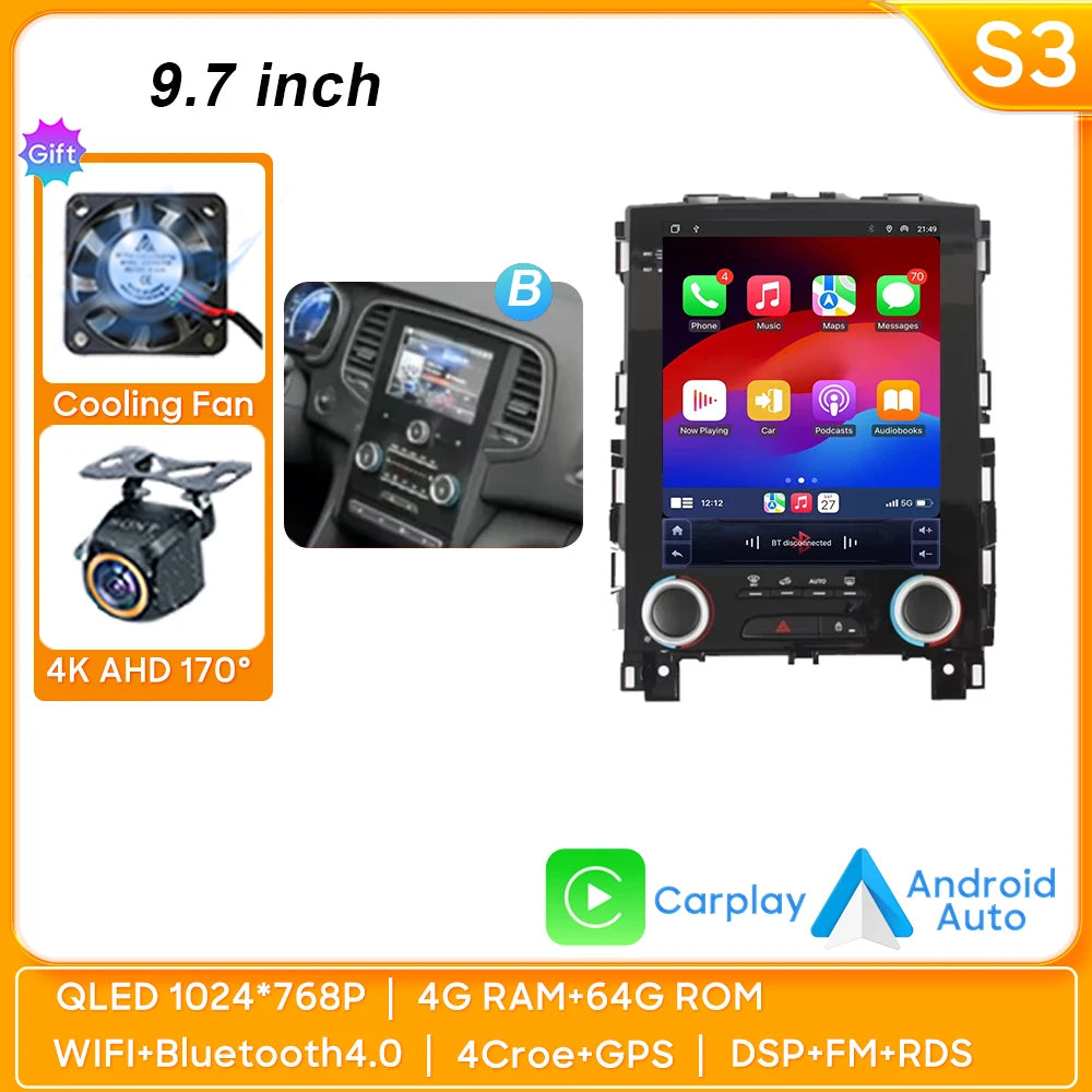 Car Stereo with Apple CarPlay & Android Auto, Compatible with Renault Koleos, Megane 4 & Talisman