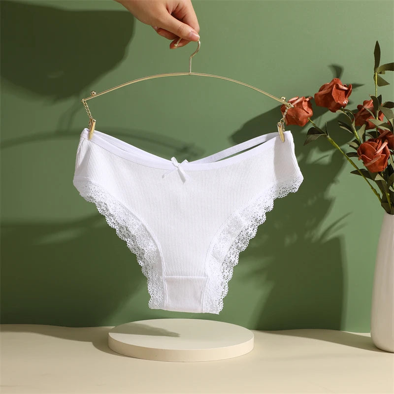 2PCS Cotton Panties for Women Sexy Lace Brazilian Briefs Female Low-Waist Cross Webbing Underpants Stretch Breathable Intimates