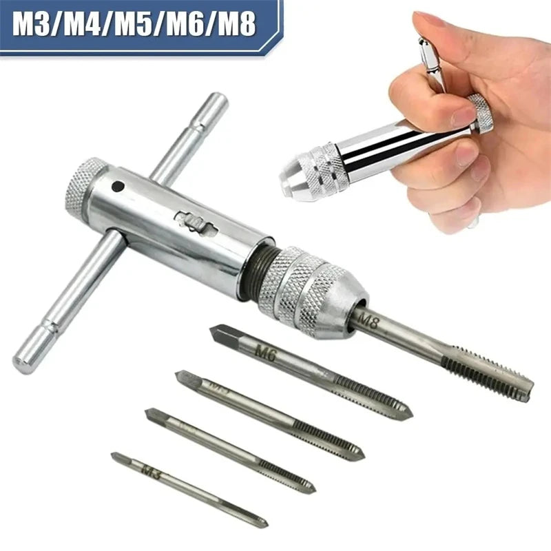 6 in 1 Ratchet T Tap Adjustable Holder Wrench With M3-M8 Screw Machine Hand Tool Thread Metric Plug T-shaped Tapping Tools