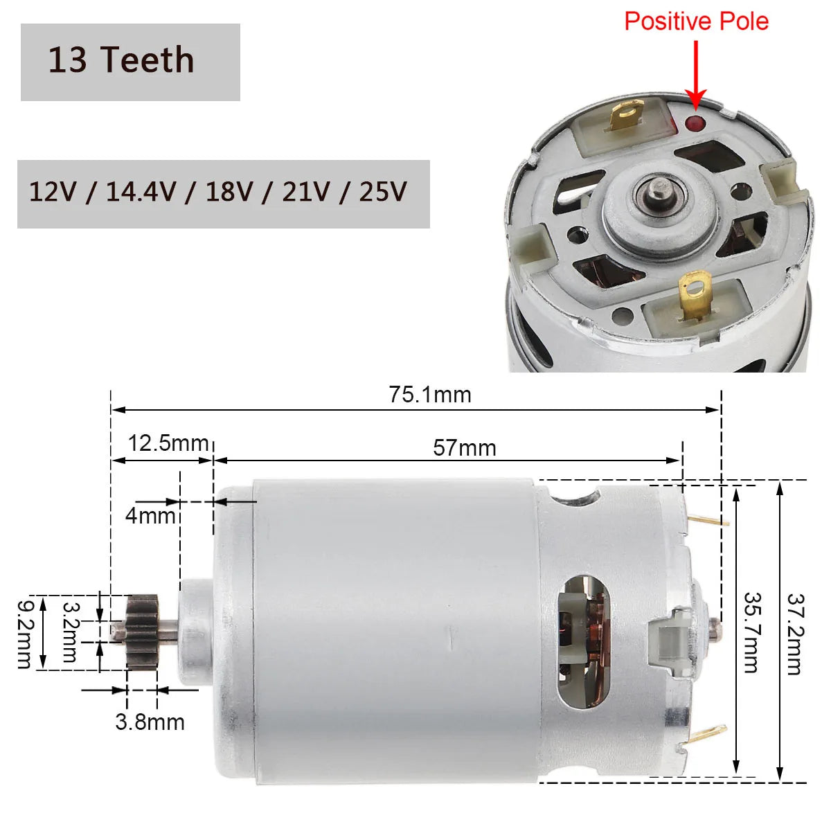 RS550 DC Motor 12V 14.4V 16.8V 18V 25V Micro Engine Electric Motors with 9/11/12/13/14/15 Teeth High Torque Gear Box for Drill