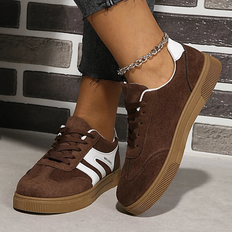 Faux-Suede Platform Sneakers for Women — Non-Slip Thick-Sole Walking Shoes