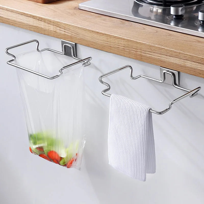 Over-Cabinet Door Trash Bag Holder - Stainless Hanging Rack - photo 3