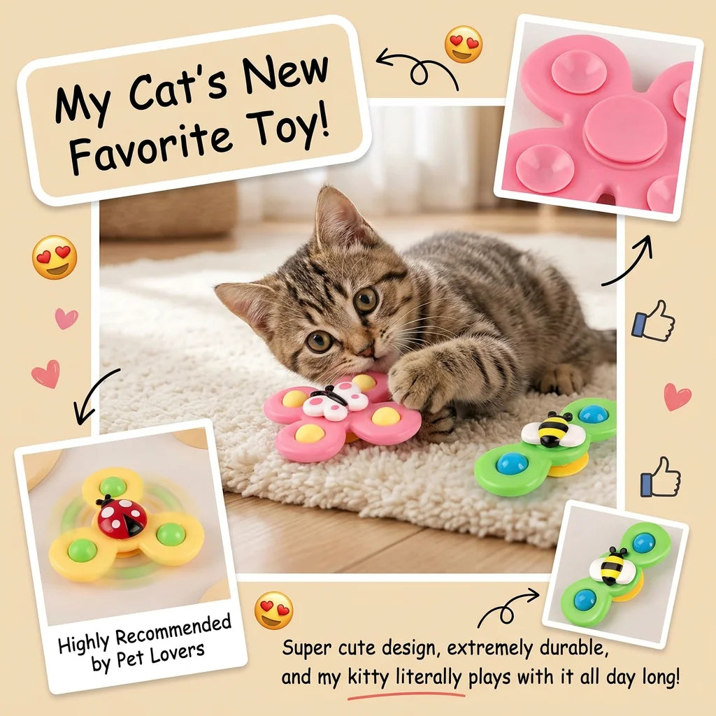 Suction Cup Cat Toy Set - Spinning Windmill & Insect Teasers – photo 5